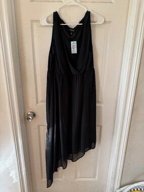 NWT Torrid Sleeveless Black, Lined Asymmetrical Hem Midi Cocktail Dress Size 2